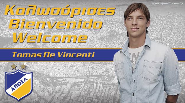 O site do APOEL Nicosia anunciou oficialmente a contratação de De Vincenti. (Fonte: Apoel)