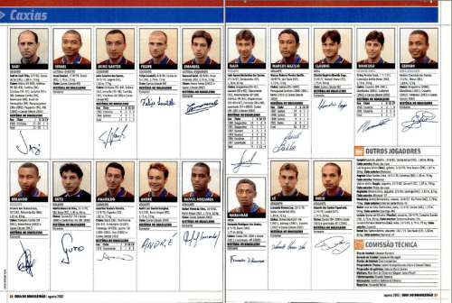 Duas páginas com os jogadores do plantel do Bepe (Foto: Reprodução/Placar Magazine - Google Books)